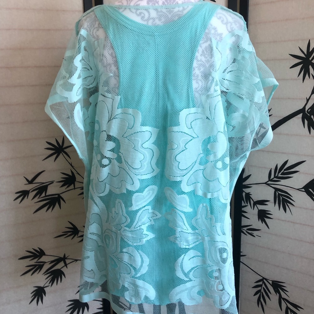 Oversized Merona Tank Top and Short Sleeve Swimsuit Coverup Teal Blue Size L EUC - Picture 4 of 11